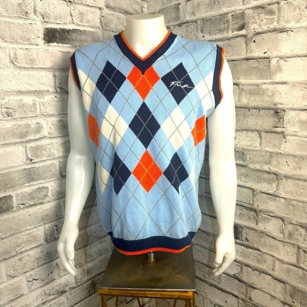 FUBU Vintage 90s Y2K Argyle Knit Blue Red XL V-Neck Sweater Vest